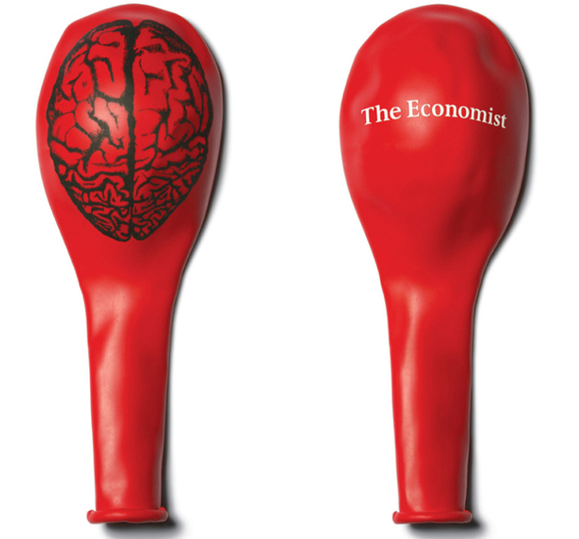 A Deflated Baloon with a Picture of a Brain and the words The Economist